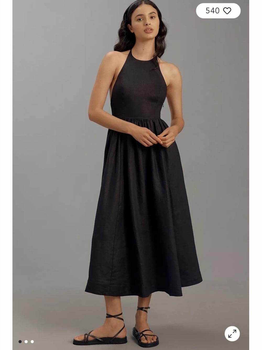 New Reformation Percy Linen Halter Open Low T Back A Line Midi Dress Black 4